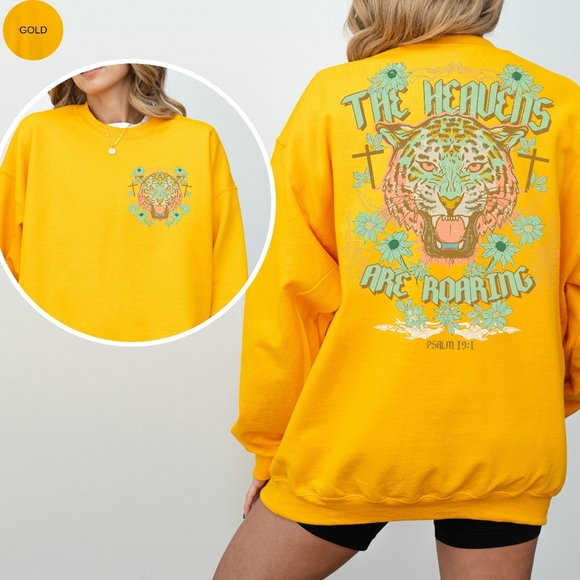 Heavens Are Roaring Psalm 19:1 Bible Tiger Christian Faith Religious Sweatshirt - Picture 13 of 16